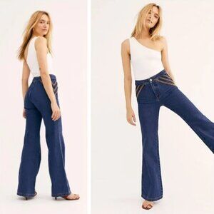 Free People We The Free Wide Leg High Rise Bareback Embroidered Jeans 30